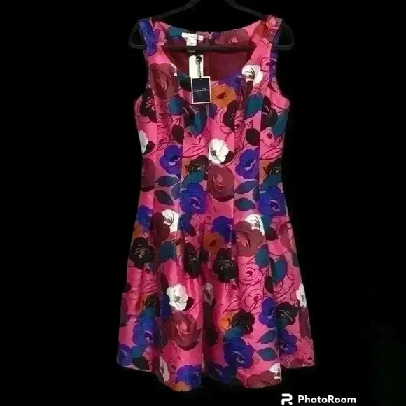 Oscar de la renta hot pink flowers dress size 10 with side pockets NWT - Picture 12 of 16
